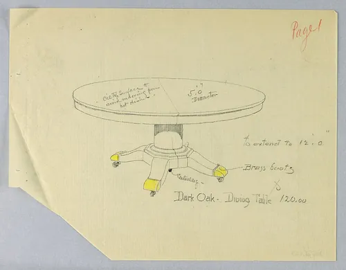 Round and molded table top with a dividing stretcher running across the center; is raised on a plain column-like support sitting atop a mold