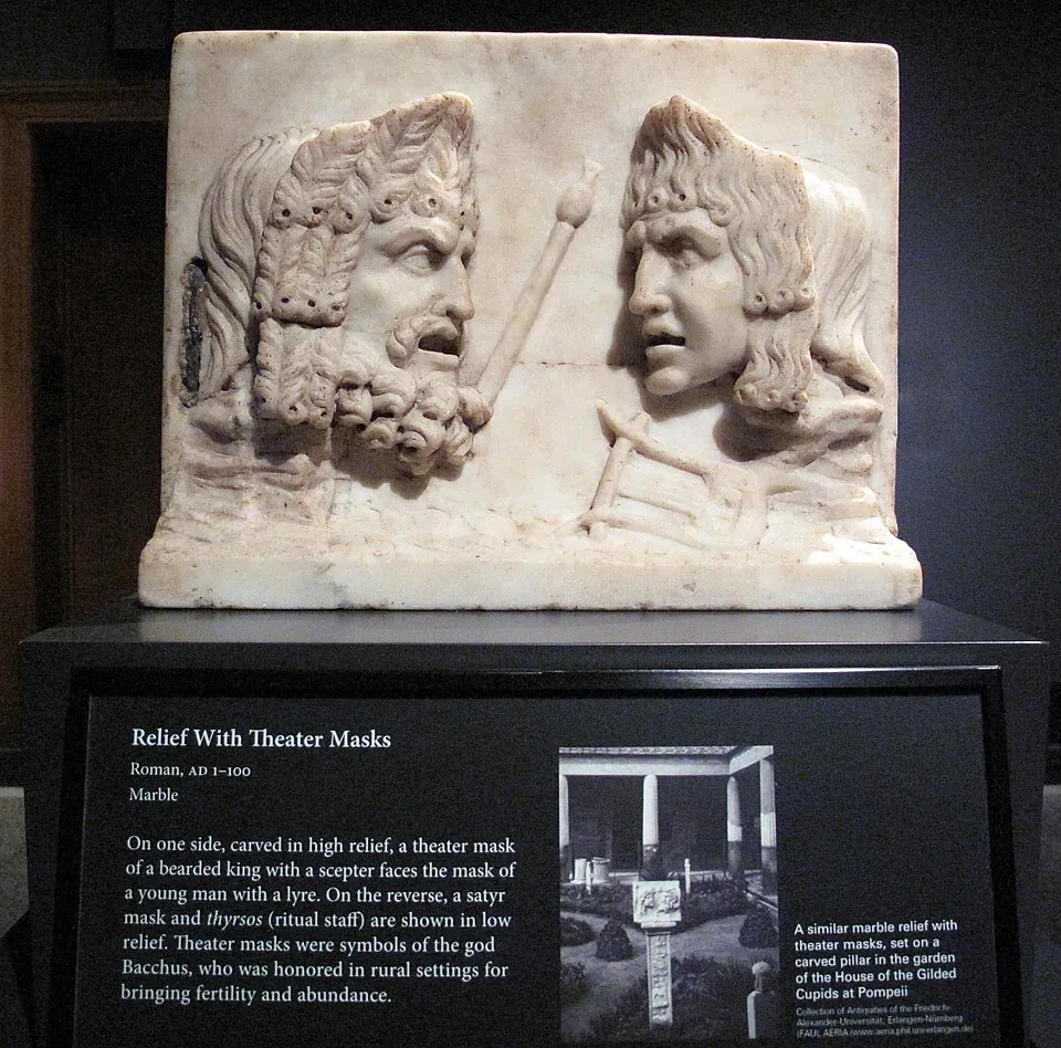 First-century Roman Relief with Theater Masks, Getty Villa