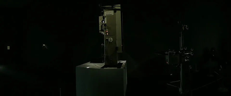 Panorama of an IMAX 15/70 mm Film Projector in the Jeu de Paume in Paris, France.