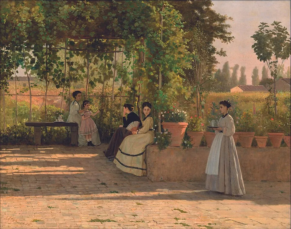 After Lunch (The Trellis) (1868), by Silvestro Lega