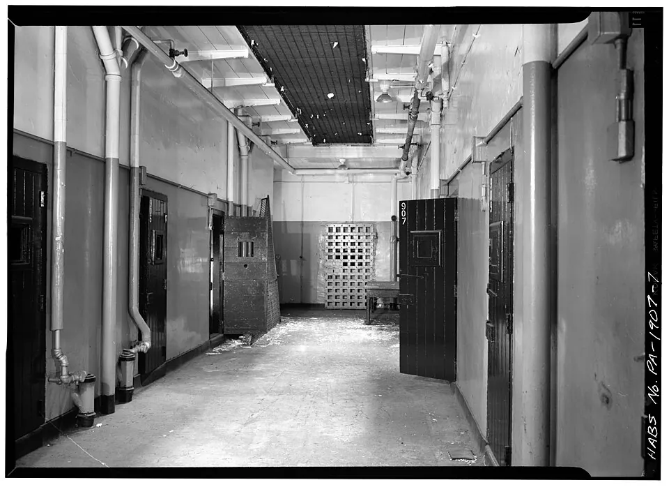 Philadelphia County Prison (Moyamensing Prison) Philadelphia PA. First Floor Corridor in Cell Block. From LOC Historic American Buildings Su