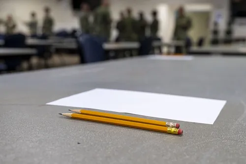 DIEGO GARCIA, British Indian Ocean Territory (Sept. 4, 2025) Pencils and scratch paper lie on a table onboard Navy Support Facility Diego Ga